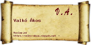 Valkó Ákos névjegykártya